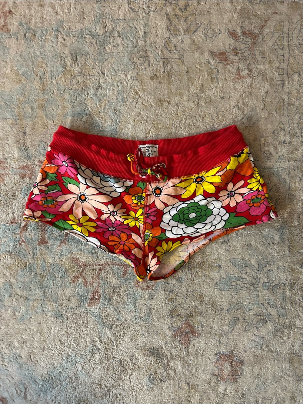 Vintage Floral Low-Rise Shorts in Red, Pink, Yellow, Green, White